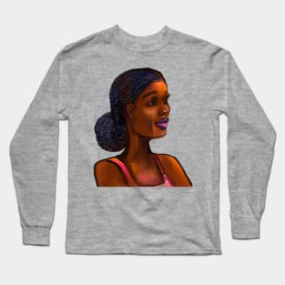 Afro queen III - Mahagony brown skin girl with braided,  black African woman Long Sleeve T-Shirt